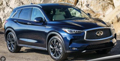 Photo of a 2022 Infiniti QX50 in Hermosa Blue (paint color code BW5)