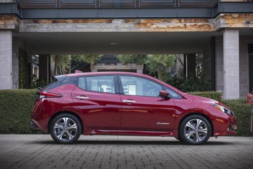 Photo of a 2023 Nissan Leaf in Scarlet Ember Tintcoat (paint color code NBL)