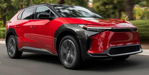 Photo of a 2023-2025 Toyota bZ in Black on Supersonic Red (paint color code 2TB)