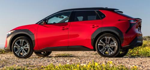 Photo of a 2023-2025 Toyota bZ in Black on Supersonic Red (paint color code 2TB)