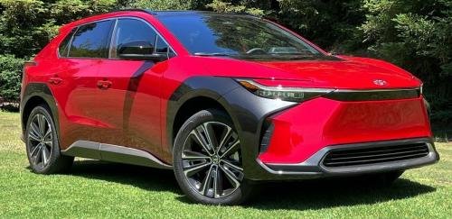 Photo of a 2024 Toyota bZ4X in Supersonic Red (paint color code 2TB)