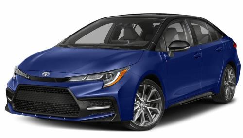 Photo of a 2021-2022 Toyota Corolla in Black Sand Pearl on Blue Crush Metallic (paint color code 2TT)