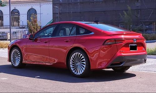 Photo of a 2024 Toyota Mirai in Supersonic Red (paint color code 3U5)