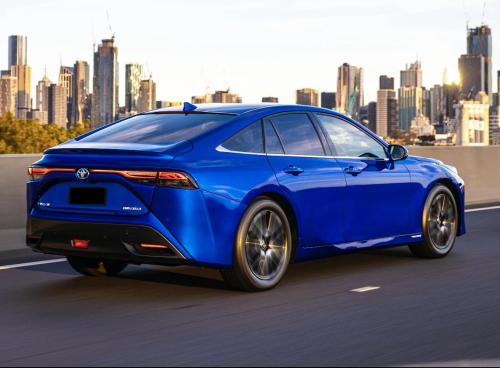 Photo of a 2021-2024 Toyota Mirai in Hydro Blue (paint color code 8Y7)