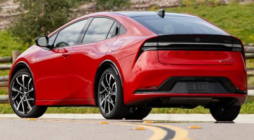 Photo of a 2024 Toyota Prius in Supersonic Red (paint color code 3U5)