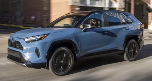 Photo of a 2022-2024 Toyota RAV4 in Midnight Black Metallic on Cavalry Blue (paint color code 2VV)